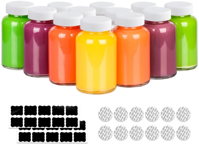 Main image of 12 Pack 4oz Glass Shot Bottles with Caps, 120ml Juice Shot Bottles
Empty Wellness Shot Bottles, Reusable Small Clear Glass Jars with Lids for Juice, Ginger, Shots and Homemade Beverages