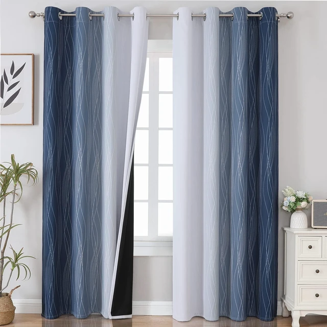 Main image of Blue and Greyish White Blackout Curtains for Living Room 84 Inch Long
Estelar Textiler Ombre Room Darkening Bedroom Curtains, Light Blocking,Thermal Insulated Grommet Window Drapes,52x84,2 Panels
