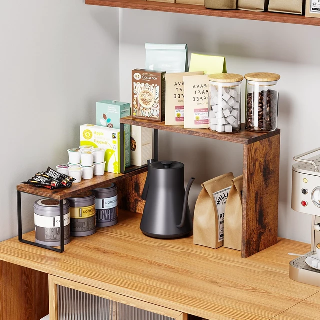 Alt view image 5 of 6 - Countertop Organizer, Spice Rack Cabinet Organizer Shelf Stackable Counter Corner Shelves Organization and Storage for Pantry, Counter top, Coffee Station Wood Rustic Brown