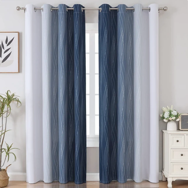 Alt view image 2 of 7 - Blue and Greyish White Blackout Curtains for Living Room 84 Inch Long
Estelar Textiler Ombre Room Darkening Bedroom Curtains, Light Blocking,Thermal Insulated Grommet Window Drapes,52x84,2 Panels