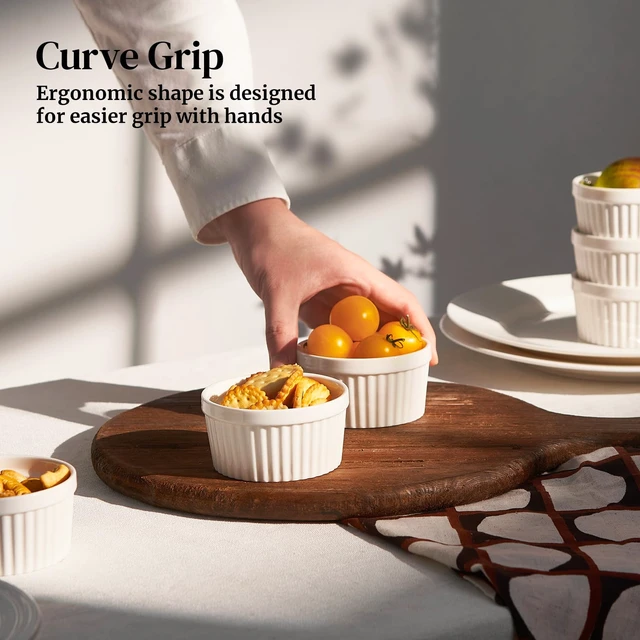 Alt view image 6 of 7 - 4 oz Ceramic Ramekins Set of 6, Oven Safe Souffle Dishes for Air Fryer Baking, Mini Round Baking Cups for Creme Brulee, Dipping Sauces, Desserts and Prep Bowls, White