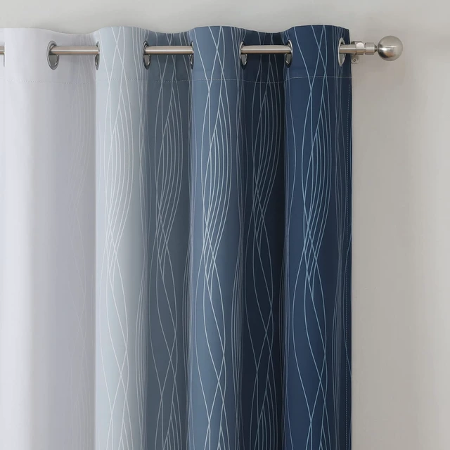 Alt view image 3 of 7 - Blue and Greyish White Blackout Curtains for Living Room 84 Inch Long
Estelar Textiler Ombre Room Darkening Bedroom Curtains, Light Blocking,Thermal Insulated Grommet Window Drapes,52x84,2 Panels