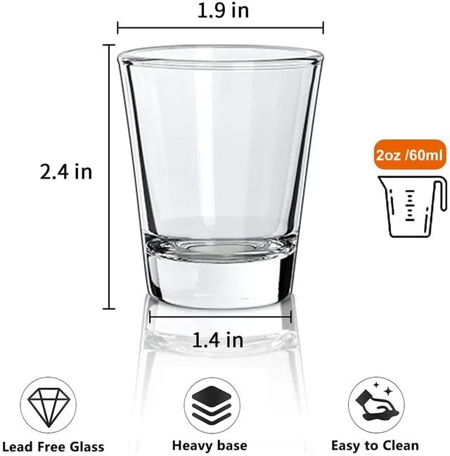 Alt view image 2 of 6 - Shot Glasses 36 Pack, 2oz Clear Heavy Base Stackable, Bar Essential
Clear Shot Glass Bulk Ideal for Whiskey, Tequila, Vodka, Liqueur, Home Bars, Parties, Wedding, Gift-giving.