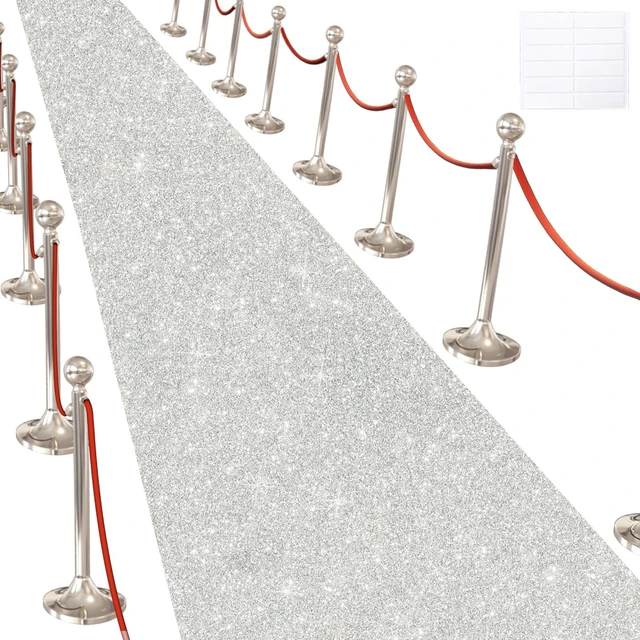 Main image of Glitter Carpet Runner for Party -200 GSM Thickness Non-Woven Fabric Runner Rug with Adhesive Tape, Hollywood Carpet for Event, Aisle Runner for Wedding Ceremony (Glitter White, 2.6FTx15FT)