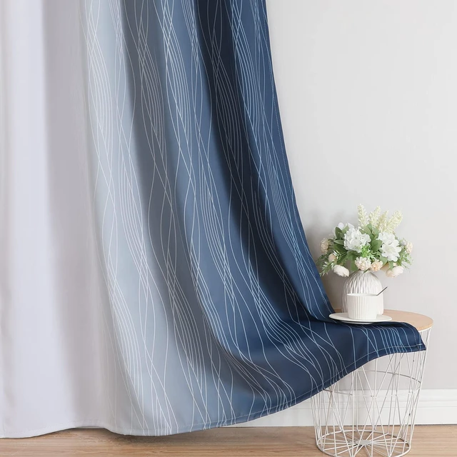 Alt view image 5 of 7 - Blue and Greyish White Blackout Curtains for Living Room 84 Inch Long
Estelar Textiler Ombre Room Darkening Bedroom Curtains, Light Blocking,Thermal Insulated Grommet Window Drapes,52x84,2 Panels