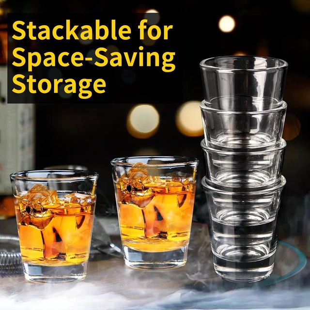 Alt view image 4 of 6 - Shot Glasses 36 Pack, 2oz Clear Heavy Base Stackable, Bar Essential
Clear Shot Glass Bulk Ideal for Whiskey, Tequila, Vodka, Liqueur, Home Bars, Parties, Wedding, Gift-giving.