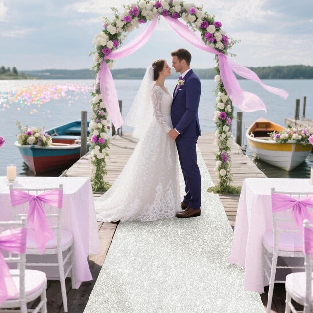 Alt view image 2 of 7 - Glitter Carpet Runner for Party -200 GSM Thickness Non-Woven Fabric Runner Rug with Adhesive Tape, Hollywood Carpet for Event, Aisle Runner for Wedding Ceremony (Glitter White, 2.6FTx15FT)