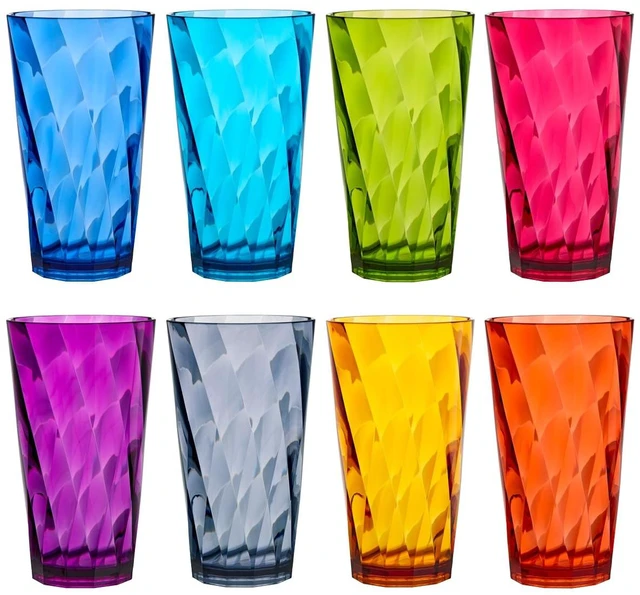 Main image of US Acrylic Optix Plastic Reusable Drinking Glasses (Set of 8) 20oz Water Cups in Jewel Tone Colors | BPA-Free Tumblers, Made in USA | Top-Rack Dishwasher Safe