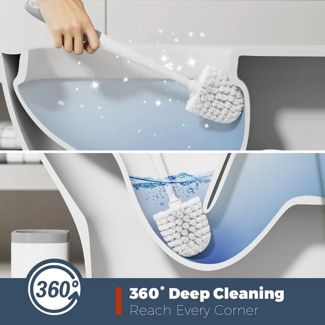 Alt view image 2 of 7 - Brush and Holder Set, Space Saving, White, 1 Pack
Bathroom Accessories, Ergonomic Silicone Handle, Dense Bristles, Deep Cleaning, Scrubber, Compact Design, with Crevice Brush