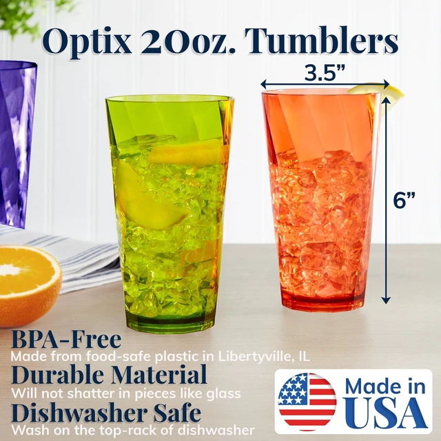Alt view image 2 of 7 - US Acrylic Optix Plastic Reusable Drinking Glasses (Set of 8) 20oz Water Cups in Jewel Tone Colors | BPA-Free Tumblers, Made in USA | Top-Rack Dishwasher Safe