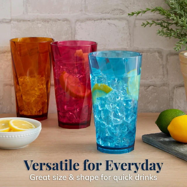 Alt view image 3 of 7 - US Acrylic Optix Plastic Reusable Drinking Glasses (Set of 8) 20oz Water Cups in Jewel Tone Colors | BPA-Free Tumblers, Made in USA | Top-Rack Dishwasher Safe