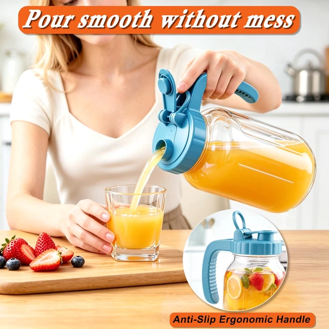 Alt view image 4 of 7 - ar Pitcher With Pour Spout Lid 32 Oz Glass Breastmilk Storage Wide Mouth Airtight & Leakproof Water Jug With Flip Cap For Cold Brew Coffee Iced Tea Sun Tea Lemonade Juice Beverages