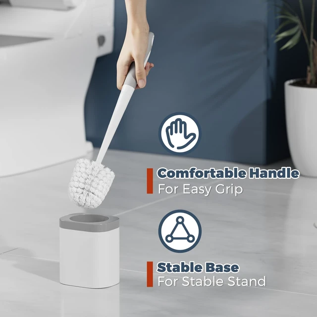 Alt view image 5 of 7 - Brush and Holder Set, Space Saving, White, 1 Pack
Bathroom Accessories, Ergonomic Silicone Handle, Dense Bristles, Deep Cleaning, Scrubber, Compact Design, with Crevice Brush