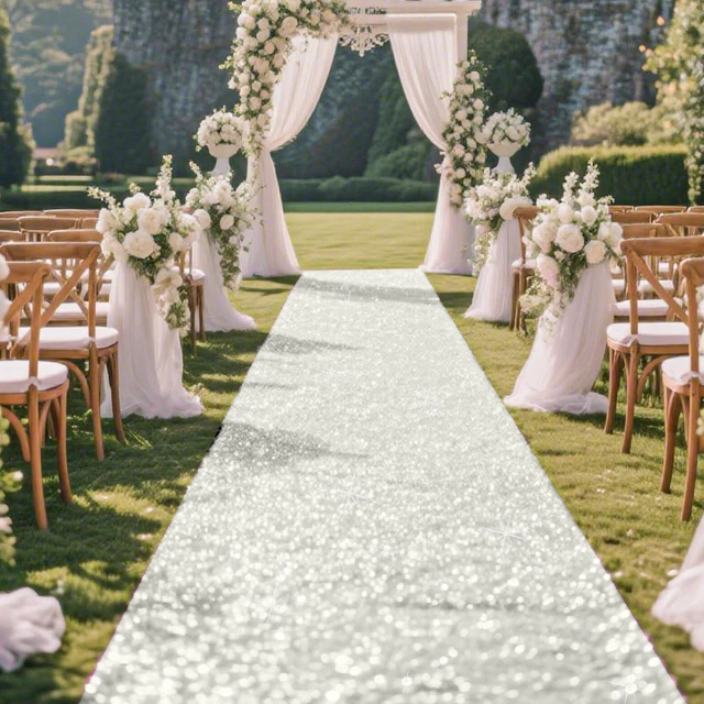 Alt view image 4 of 7 - Glitter Carpet Runner for Party -200 GSM Thickness Non-Woven Fabric Runner Rug with Adhesive Tape, Hollywood Carpet for Event, Aisle Runner for Wedding Ceremony (Glitter White, 2.6FTx15FT)