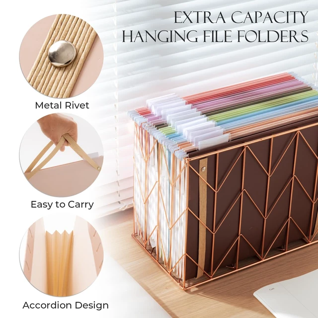 Alt view image 2 of 7 - 6 Pack Extra Capacity Hanging File Folders with Handle Letter Size Accordion Decorative Reinforced File Folder Cute Colored Expandable Portable Folder with 1/5-Cut Adjustable Tabs, Coco Mocha