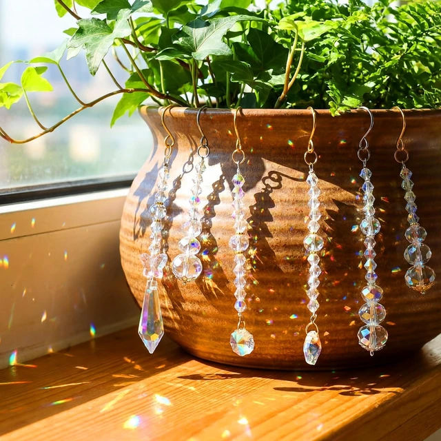 Main image of 6 Pcs Crystal Suncatchers Plant Decorations Charms Hanging Prisms for Window Indoor Garden Plant Pot Holder Hanger Tree Vine Home Chandeliers Outdoors(Classic)
