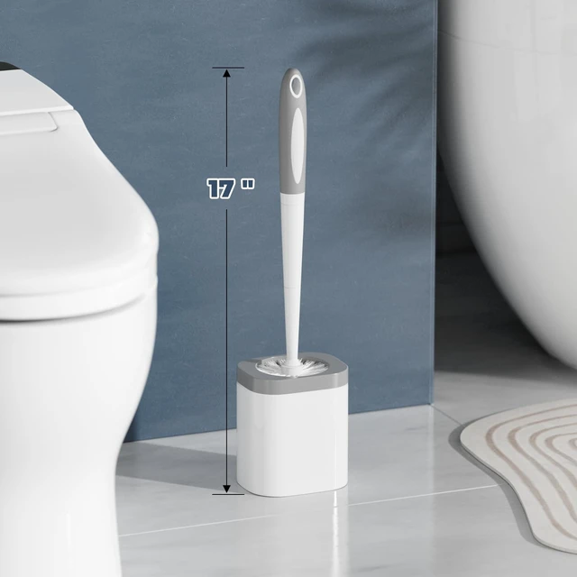 Alt view image 6 of 7 - Brush and Holder Set, Space Saving, White, 1 Pack
Bathroom Accessories, Ergonomic Silicone Handle, Dense Bristles, Deep Cleaning, Scrubber, Compact Design, with Crevice Brush