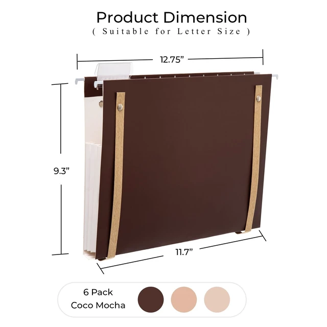 Alt view image 3 of 7 - 6 Pack Extra Capacity Hanging File Folders with Handle Letter Size Accordion Decorative Reinforced File Folder Cute Colored Expandable Portable Folder with 1/5-Cut Adjustable Tabs, Coco Mocha