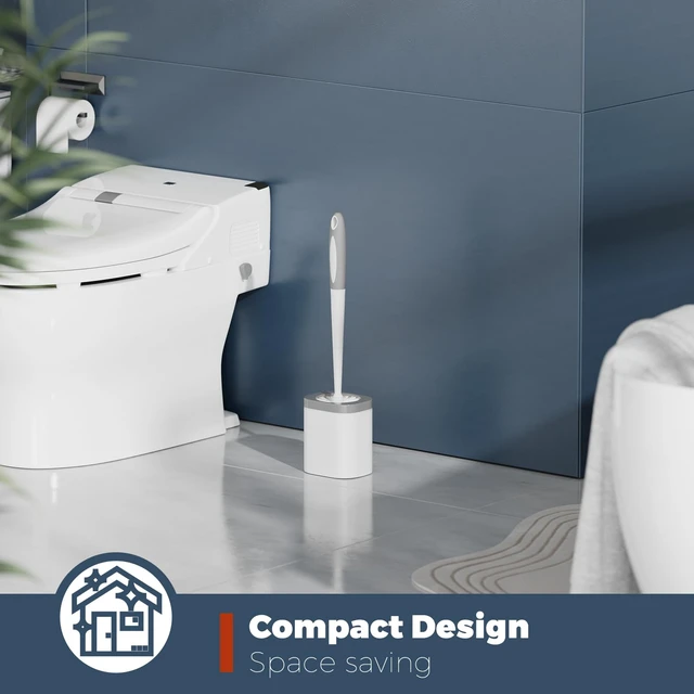 Alt view image 7 of 7 - Brush and Holder Set, Space Saving, White, 1 Pack
Bathroom Accessories, Ergonomic Silicone Handle, Dense Bristles, Deep Cleaning, Scrubber, Compact Design, with Crevice Brush