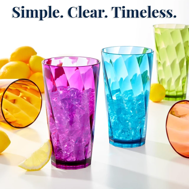 Alt view image 5 of 7 - US Acrylic Optix Plastic Reusable Drinking Glasses (Set of 8) 20oz Water Cups in Jewel Tone Colors | BPA-Free Tumblers, Made in USA | Top-Rack Dishwasher Safe