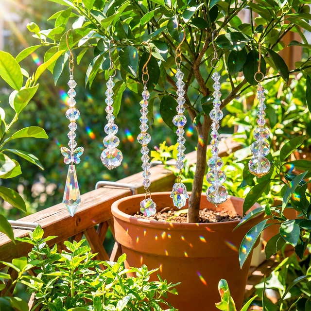 Alt view image 3 of 6 - 6 Pcs Crystal Suncatchers Plant Decorations Charms Hanging Prisms for Window Indoor Garden Plant Pot Holder Hanger Tree Vine Home Chandeliers Outdoors(Classic)