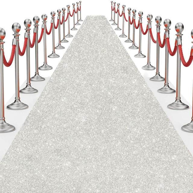 Alt view image 7 of 7 - Glitter Carpet Runner for Party -200 GSM Thickness Non-Woven Fabric Runner Rug with Adhesive Tape, Hollywood Carpet for Event, Aisle Runner for Wedding Ceremony (Glitter White, 2.6FTx15FT)