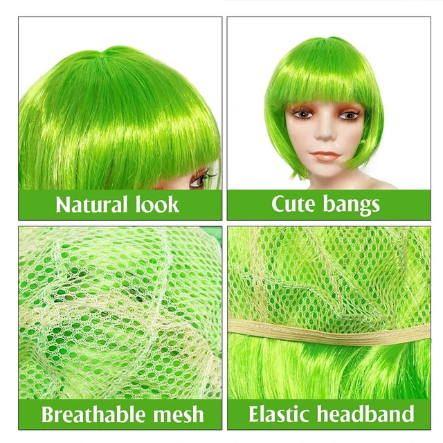 Alt view image 6 of 7 - 4 Pieces Colorful Wigs,Cosplay Wigs 12 Straight with Flat Bangs,Neon Colored Wig for Women Girl Party Favors Bachelorette Party Night Club Come with Extra Wig Cap (Sunglasses)