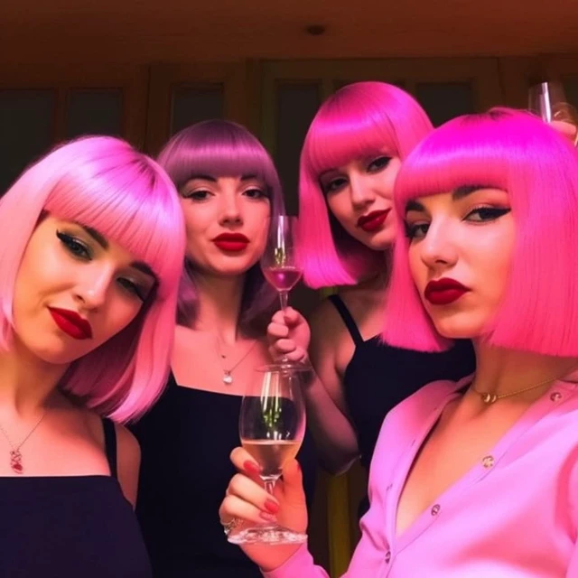 Alt view image 7 of 7 - 4 Pieces Colorful Wigs,Cosplay Wigs 12 Straight with Flat Bangs,Neon Colored Wig for Women Girl Party Favors Bachelorette Party Night Club Come with Extra Wig Cap (Sunglasses)