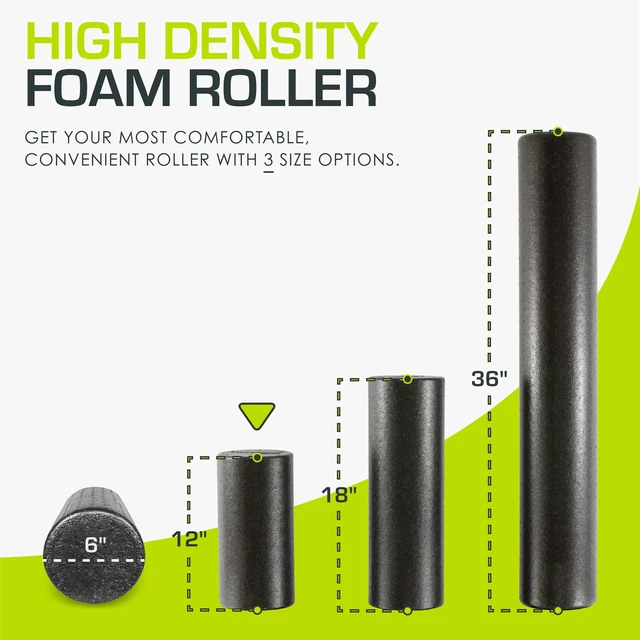 Alt view image 2 of 6 - High Density Foam Rollers 12 - inches long, Firm Full Body Athletic Massage Tool for Back Stretching, Yoga, Pilates, Post Workout Muscle Recuperation, Black