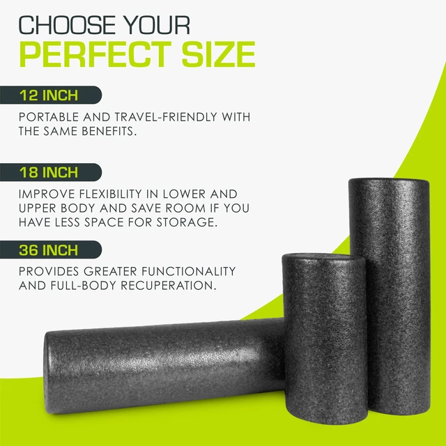 Alt view image 4 of 6 - High Density Foam Rollers 12 - inches long, Firm Full Body Athletic Massage Tool for Back Stretching, Yoga, Pilates, Post Workout Muscle Recuperation, Black
