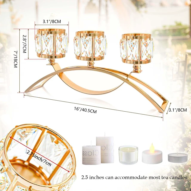 Alt view image 2 of 7 - 3 Arms Crystal Candle Holders, Arch Candlestick Table Candelabras Centerpieces for Wedding, Dinning Room, Cabinet Ornaments, Home Decoration, Gift (3-arm Arched, Gold)