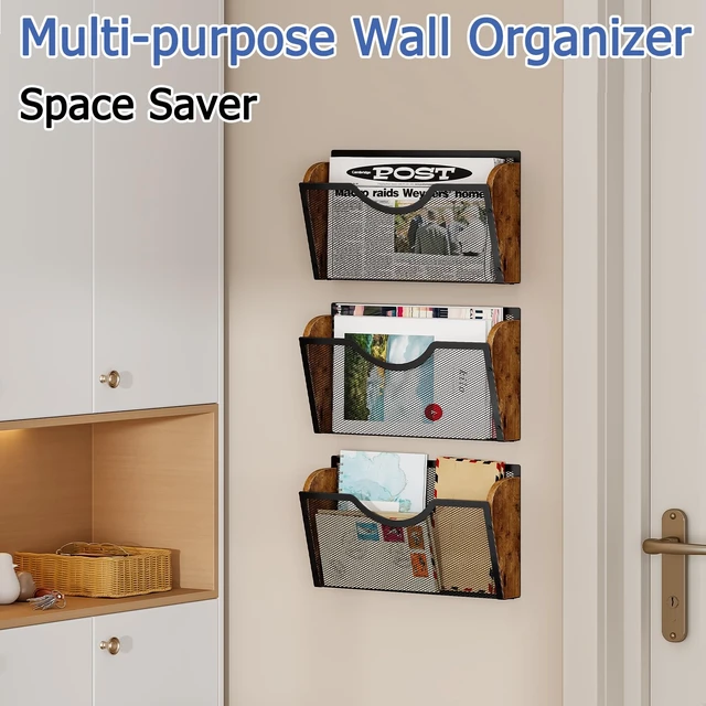Alt view image 4 of 7 - 3 Pack Wall File Organizer, Metal Mesh Hanging File Folder Holder for Letter/A4 Size Folders, Wall Mounted File Holder, Mail Organizer for Office Home Classroom Paper, Document Organization