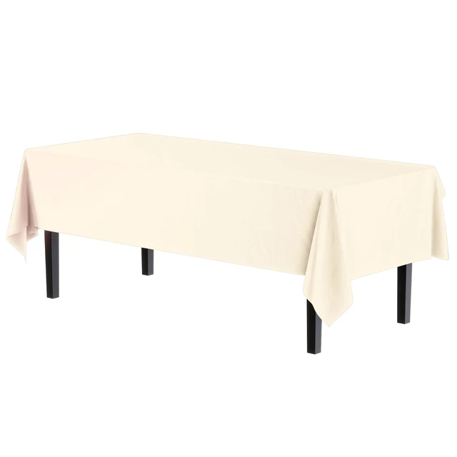 Alt view image 2 of 7 - Ivory Plastic Table Cloth Disposable 12 Pack, 54 x 108 Inch
Disposable, waterproof table cover for parties, birthdays, weddings, graduations, picnics and BBQs; fits 6-8 ft tables