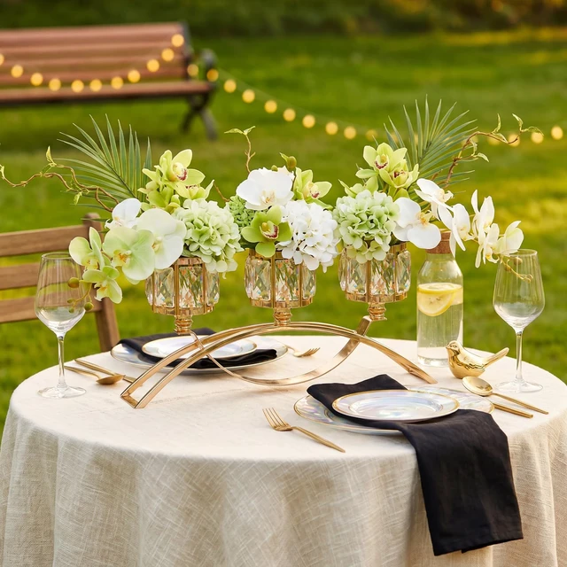Alt view image 5 of 7 - 3 Arms Crystal Candle Holders, Arch Candlestick Table Candelabras Centerpieces for Wedding, Dinning Room, Cabinet Ornaments, Home Decoration, Gift (3-arm Arched, Gold)
