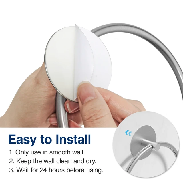 Alt view image 4 of 7 - Brushed Bathroom Towel Ring - SUS304 Stainless Steel Bathroom Towel Rack, Susswiff Adhesive Wall Mounted Hand Towels Holder, Towel Hanger for Bathroom Organizer, Kitchen Storage