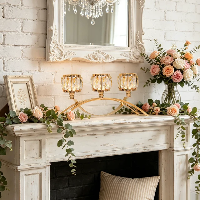 Alt view image 7 of 7 - 3 Arms Crystal Candle Holders, Arch Candlestick Table Candelabras Centerpieces for Wedding, Dinning Room, Cabinet Ornaments, Home Decoration, Gift (3-arm Arched, Gold)