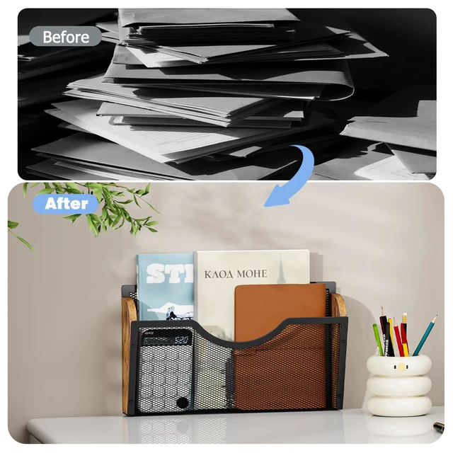 Alt view image 7 of 7 - 3 Pack Wall File Organizer, Metal Mesh Hanging File Folder Holder for Letter/A4 Size Folders, Wall Mounted File Holder, Mail Organizer for Office Home Classroom Paper, Document Organization