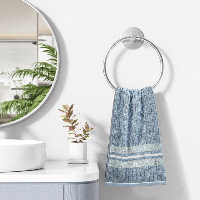 Alt view image 7 of 7 - Brushed Bathroom Towel Ring - SUS304 Stainless Steel Bathroom Towel Rack, Susswiff Adhesive Wall Mounted Hand Towels Holder, Towel Hanger for Bathroom Organizer, Kitchen Storage