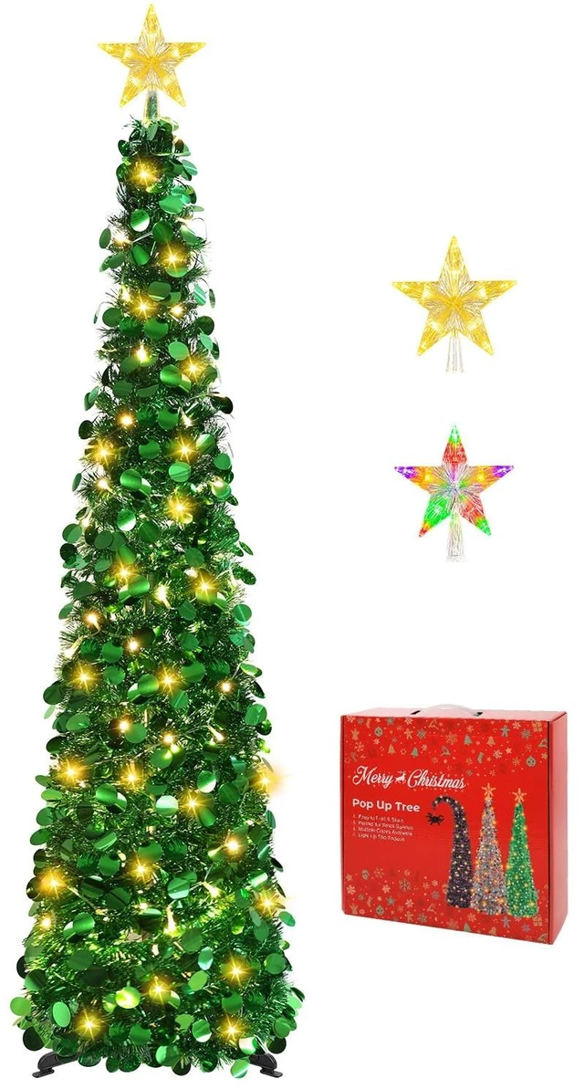 Main image of 5FT Pop Up Christmas Tree with Lighted Top Star for Christmas Decorations
Collapsible Tinsel Pencil Tree with 2-Color Lighted Tree Topper Easy Assembly for Apartment Porch Corner Party XMAS Decor