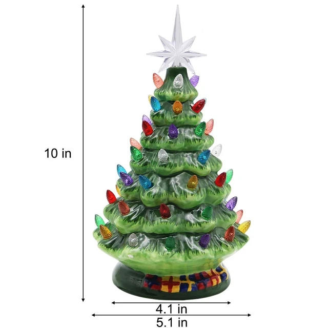 Alt view image 2 of 7 - 10" Ceramic Christmas Tree, Tabletop Christmas Tree Lights Decorations with 54 Multicolored Lights and 7 Point Star Topper for Christmas Table Decorations, Green
