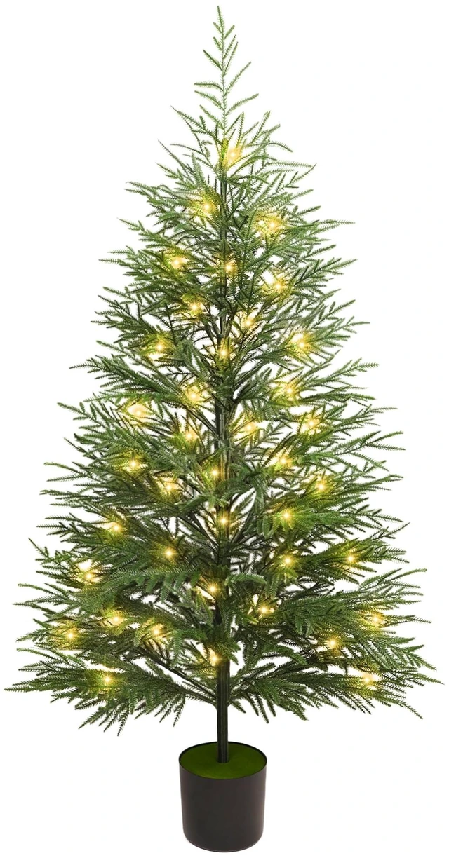 Main image of 5FT Norfolk Pine Artificial Christmas Tree with Lights
Timer, 120 LEDs, Realistic Potted Trees, Lighted Xmas Tree, For Indoor Outdoor Front Porch Yard Bedroom