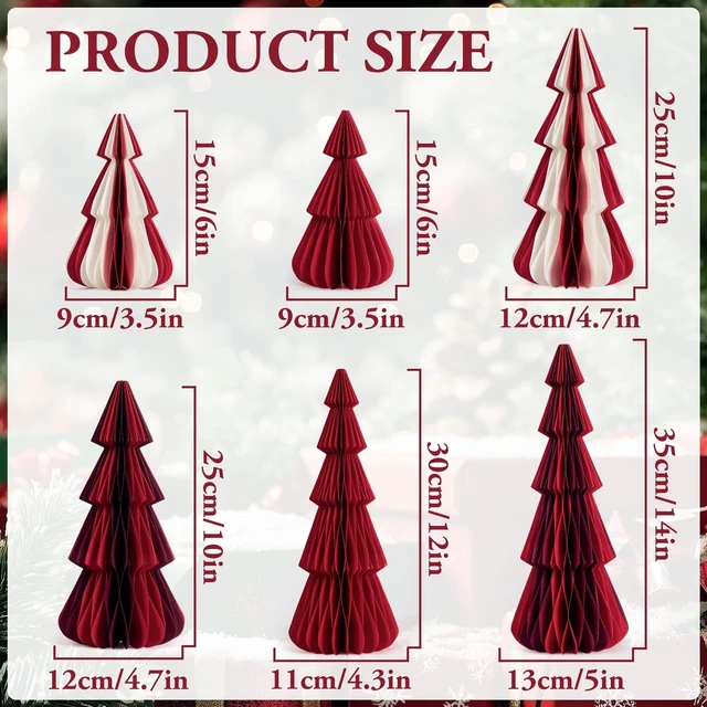 Alt view image 2 of 7 - 6 PCS Honeycomb Paper Christmas Tree Red White Paper Christmas Tree Decor 3D Honeycomb Trees Table Centerpiece Vintage Reusable Table Decor for Xmas Holiday Home Party Decorations