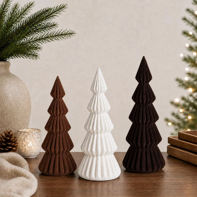 Alt view image 2 of 7 - Set of 3 Velvet Ceramic Christmas Tree Decor, Brown,White,Coffee
Large Stylish Velvet Cone Christmas Tree Figurine Table Decoration Xmas Winter Holiday Home Tabletop Mantel Centerpiece
