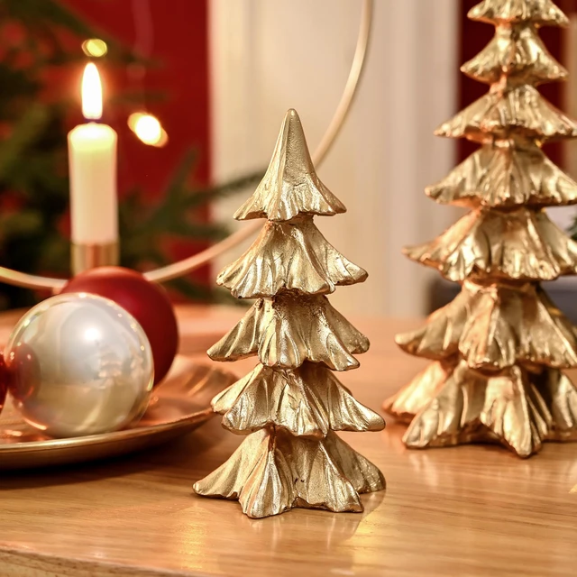 Alt view image 2 of 7 - Gold Christmas Tree Figurines,Small Resin Christmas Tabletop Trees
Set of 2 Decorative Xmas Trees for Christmas Decorations Indoor Mantle Centerpieces, Holiday Home Office Decor