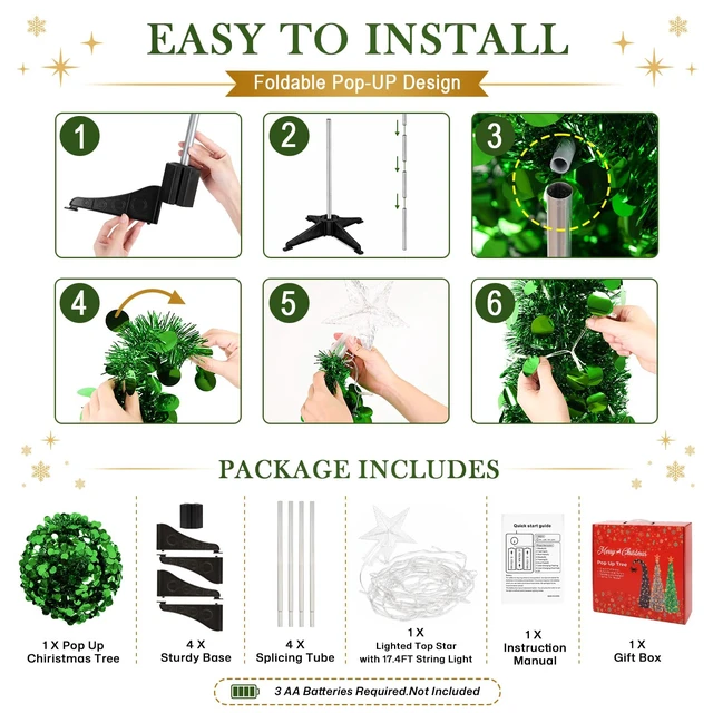 Alt view image 4 of 7 - 5FT Pop Up Christmas Tree with Lighted Top Star for Christmas Decorations
Collapsible Tinsel Pencil Tree with 2-Color Lighted Tree Topper Easy Assembly for Apartment Porch Corner Party XMAS Decor