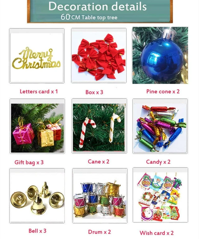 Alt view image 3 of 6 - Christmas Tree Small Christmas Tree with LED Lights Ornaments Tabletop Artificial Christmas Decorations Indoor Christmas Decor 24"/60cm