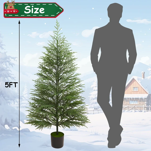 Alt view image 3 of 7 - 5FT Norfolk Pine Artificial Christmas Tree with Lights
Timer, 120 LEDs, Realistic Potted Trees, Lighted Xmas Tree, For Indoor Outdoor Front Porch Yard Bedroom