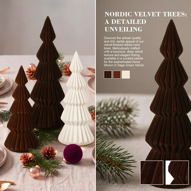 Alt view image 3 of 7 - Set of 3 Velvet Ceramic Christmas Tree Decor, Brown,White,Coffee
Large Stylish Velvet Cone Christmas Tree Figurine Table Decoration Xmas Winter Holiday Home Tabletop Mantel Centerpiece