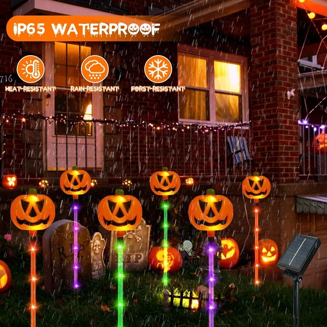 Alt view image 2 of 7 - 12 Pack Solar Pumpkin Lights Outdoor Waterproof for Halloween Decorations
8 Modes Halloween Pathway Solar Lights, Orange Purple and Green, for Yard Garden Patio Holiday Party Decor