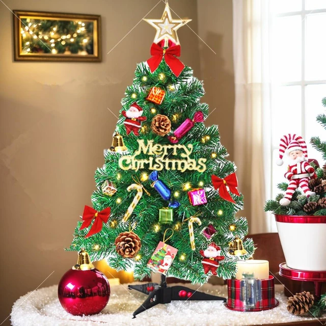 Alt view image 4 of 6 - Christmas Tree Small Christmas Tree with LED Lights Ornaments Tabletop Artificial Christmas Decorations Indoor Christmas Decor 24"/60cm